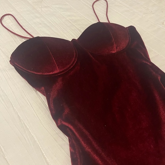 Wine Red Velvet Bodysuit
